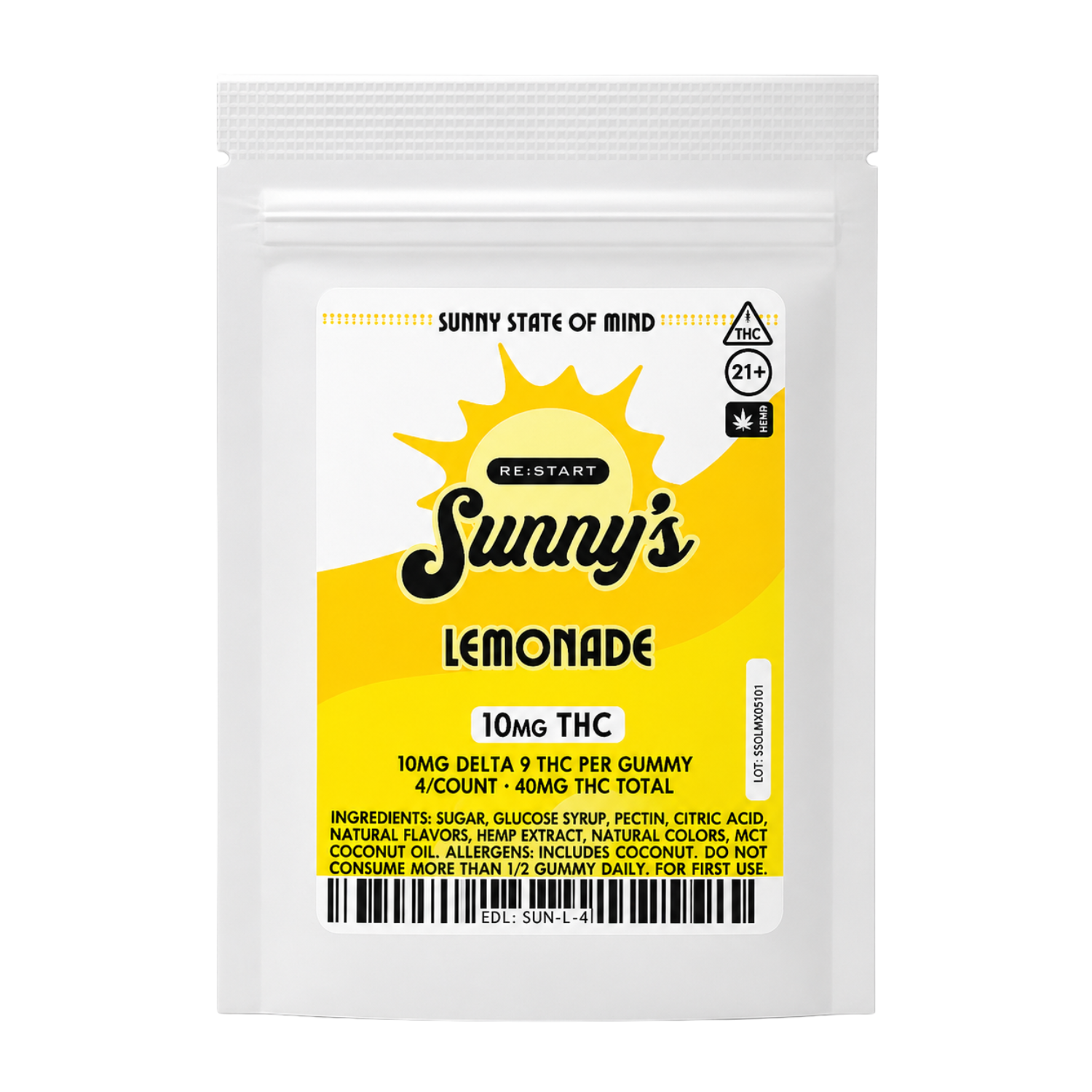 Sunny's Delta 9 THC 10MG Gummies Lemonade 4-ct